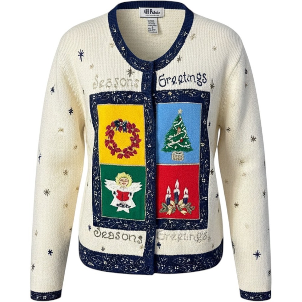 All Points Seasons Greetings Christmas Cardigan Size L Sweater Reference Point
